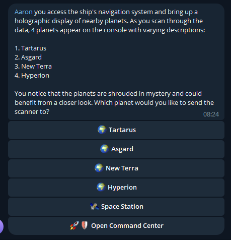CosmicCompGms's tweet photo. 🚀 In #LostInTheStars, you're the captain of a spaceship exploring the depths of space! 

Choose which planet to scan and uncover its mysteries,

Will you land and explore, or continue your journey to another planet?

#gamedeveloper #BSCGEMS #BNB #cryptocurrencies #P2Egame $NAVI https://t.co/qcShNkHvWq