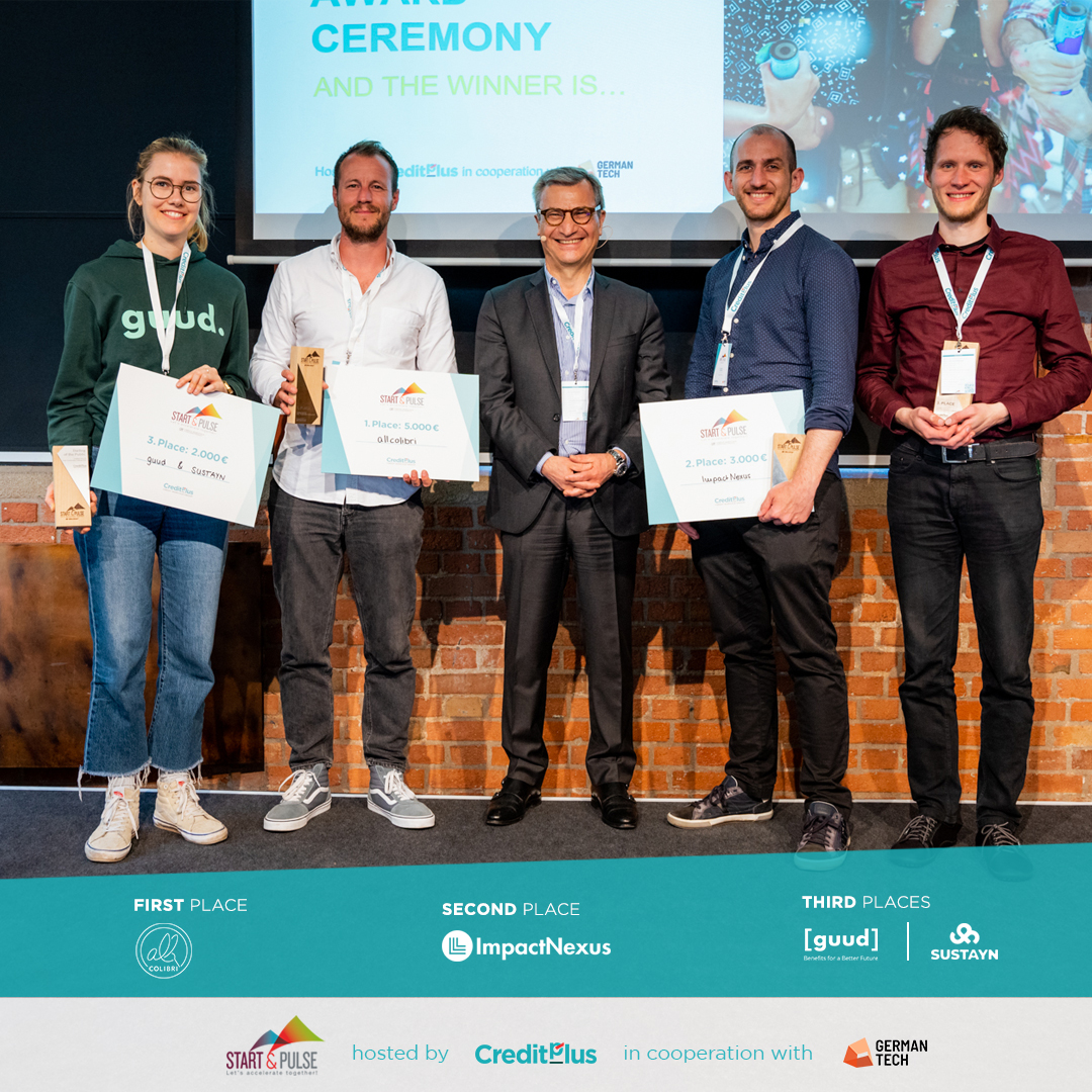 Die Gewinner der gestrigen Start &amp; Pulse Startup Challenge 2023 sind:
🏆 Erster Platz : <a href="/allcolibri/">allcolibri</a>
🥈 Zweiter Platz: ImpactNexus, 
🥉 Dritter Platz: guud - &amp; SUSTAYN
Vielen Dank an <a href="/GermanTechBLN/">GERMANTECH</a>  
#creditplus