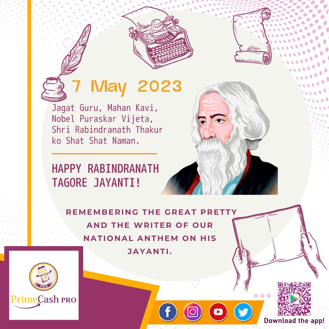 Primecash_PRO's tweet photo. May the wisdom and beauty of Rabindranath Tagore's works continue to touch our hearts and souls. Happy Rabindranath Tagore Jayanti!
...
#RabindranathTagoreJayanti #TagoreJayanti #CelebratingTagore #TagoresLegacy #PoetAndPhilosopher #TagoresWisdom #TagoresTeachings https://t.co/DEOb61jOGY
