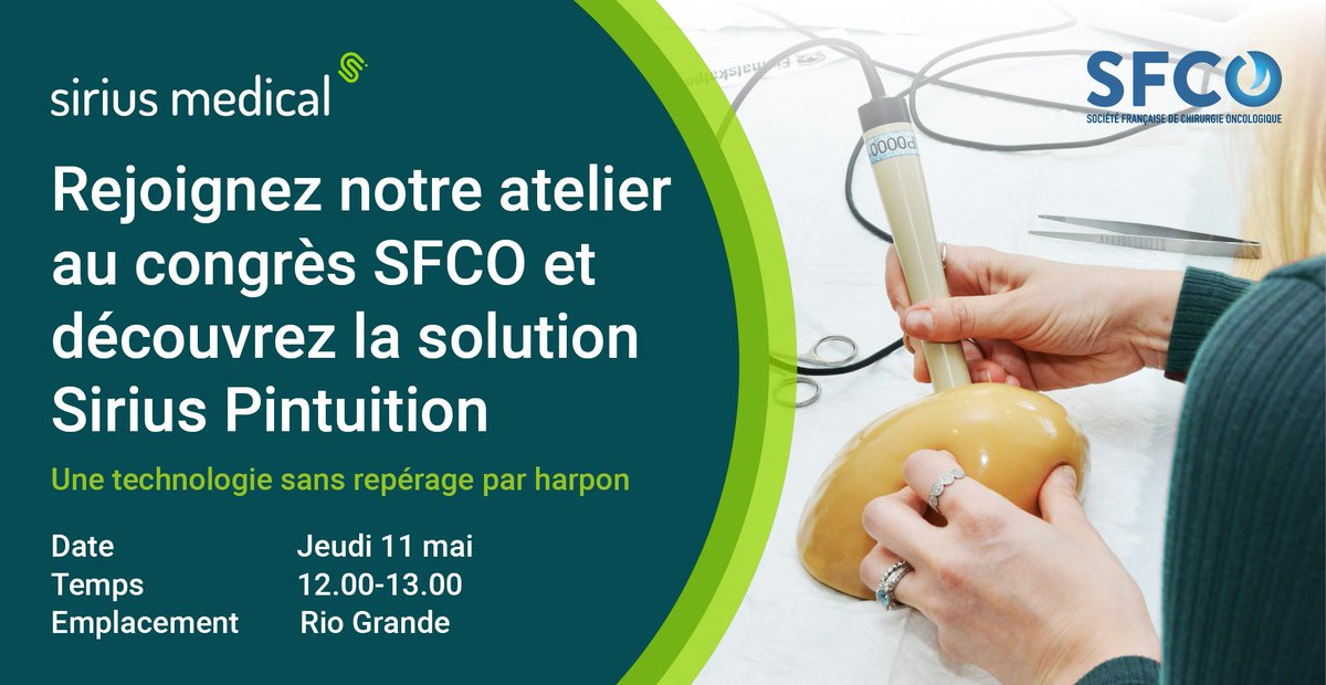 SiriusMedical's tweet photo. Discover #Pintuition at SFCO (booth n°14) in Paris on May 11-12. Don't miss our practical workshop on May 11th in Rio Grande to learn more and test the solution on a phantom. Limited seats available - register now at https://t.co/ybUWSZLl3t.
#oncologysurgery #breastcancer #SFCO https://t.co/FvPursLYFe