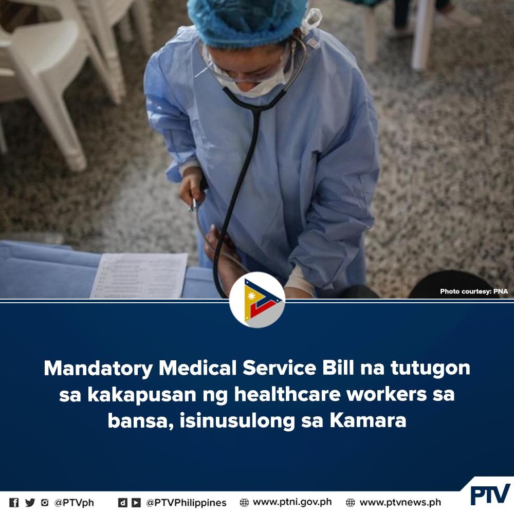 PTVph's tweet photo. Isinusulong ni Malasakit and Bayanihan party-list Rep. Anthony Golez Jr. ang House Bill No. 6232 o Mandatory Medical Service Bill, isang panukalang nagmamandato sa mga bagong doktor at nurse na magbigay ng isang taong serbisyo sa bansa bago sila makapagtrabaho sa abroad. (1/2) https://t.co/DPQ7Sf36E0