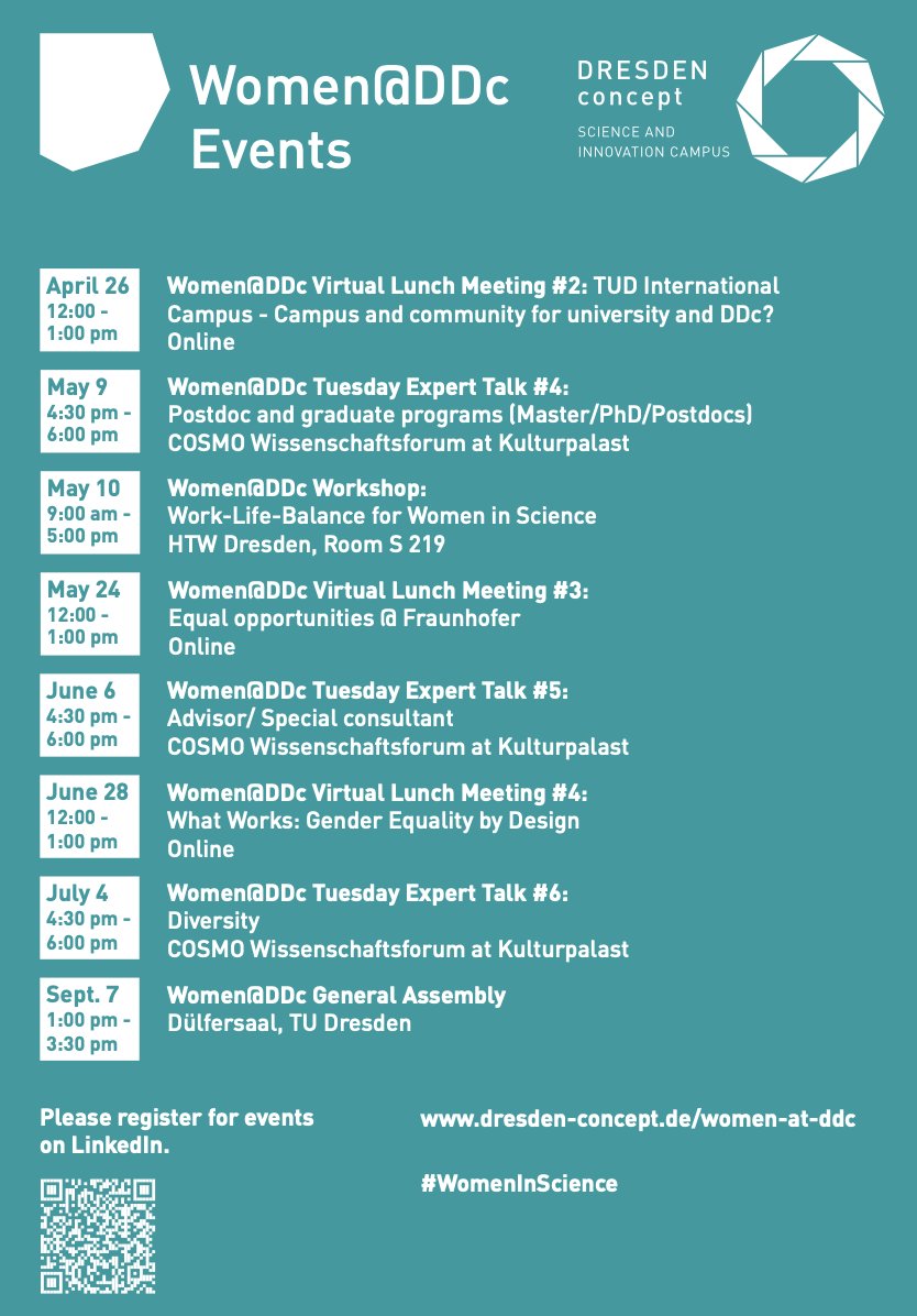 Join the #TuesdayExpertTalkSeries on May 9 aimed at female scientists &amp; science managers who want to get an overview of career options &amp; dialogue with women in the positions. 
Co-organized by Women@DDc Network &amp; <a href="/digsbb/">DIGS-BB</a>. <a href="/CRTDpress/">CRTD</a> <a href="/BIOTEC_TUD/">Biotechnology Center (BIOTEC) of TU Dresden</a> <a href="/BIOTEC_TUD/">Biotechnology Center (BIOTEC) of TU Dresden</a> <a href="/mpicbg/">MPI-CBG Dresden</a> <a href="/BCUBE_TUDresden/">B CUBE - Center for Molecular Bioengineering</a>