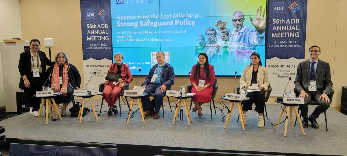 Forum members & allies gathered at the 56th #ADBAnnualMeeting to hold a panel session on 'Approaching the Last Mile Efforts for a Strong Safeguards Policy'. Holding the @ADB_HQ accountable for its forthcoming Safeguard Policy Statement review. #adbincheon #strongersafeguards