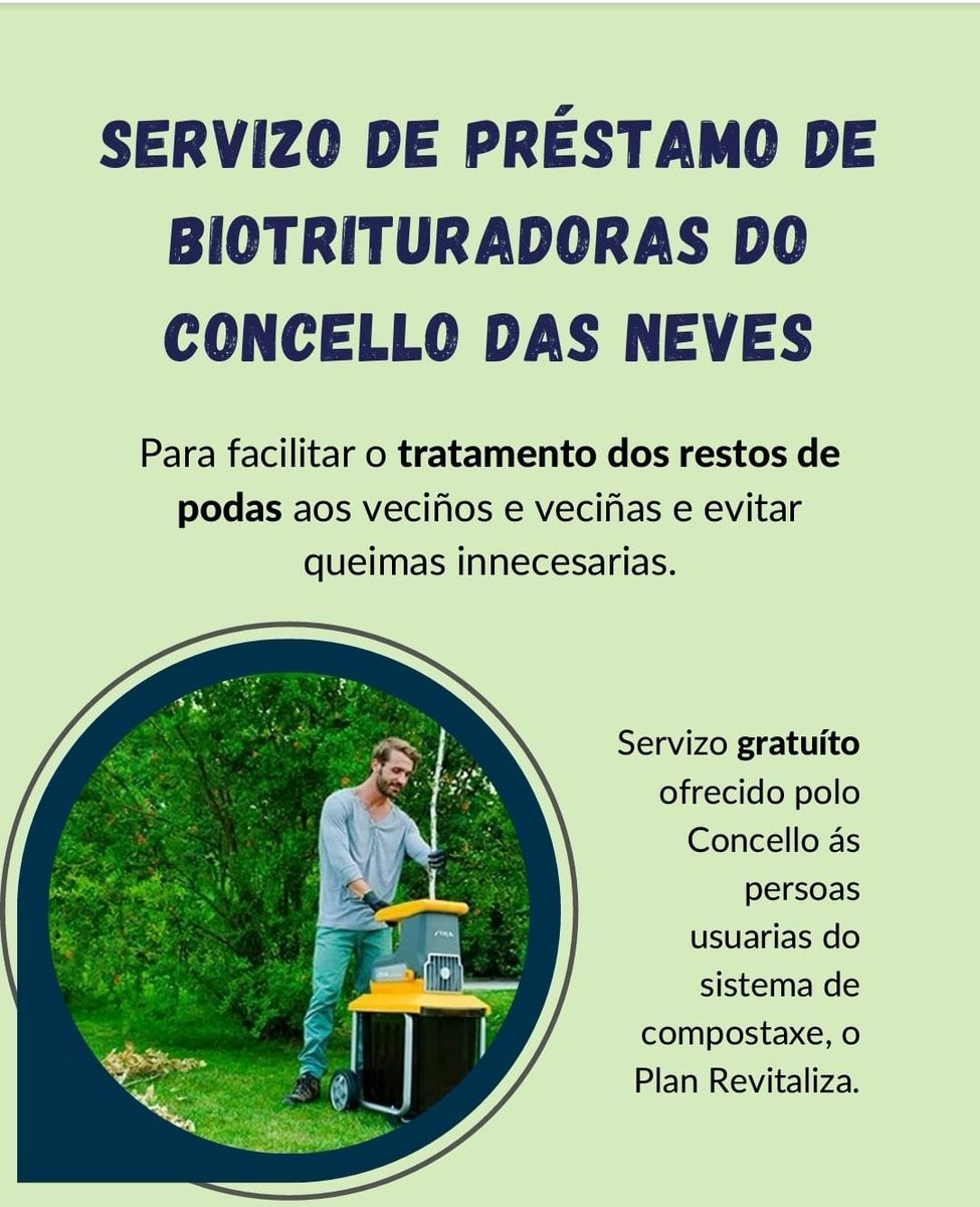 Lembra que📌
Está funcionando o Servizo Municipal de préstamo de Biotrituradoras👈