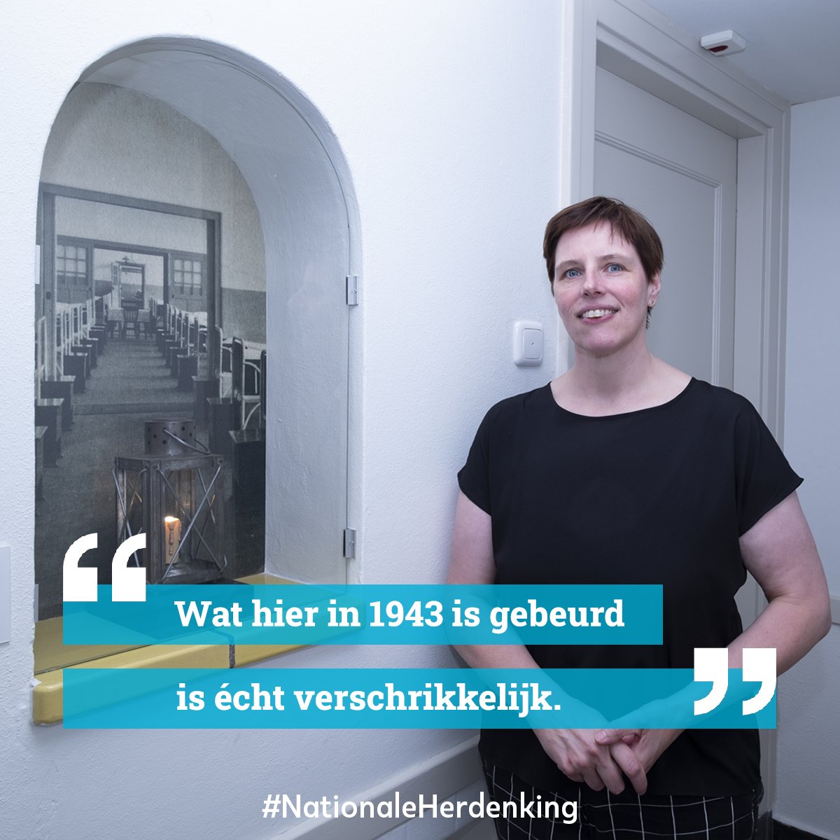 Het gaat collega Bea aan het hart wat er 80 jaar geleden op woonzorgpark Groot Schuylenburg is gebeurd. Het voormalig terrein van de Joodse zorginstelling Het Apeldoornsche Bosch werd in 1943 op gruwelijke wijze ontruimd. fal.cn/nationaleherde… #NationaleHerdenking #4mei