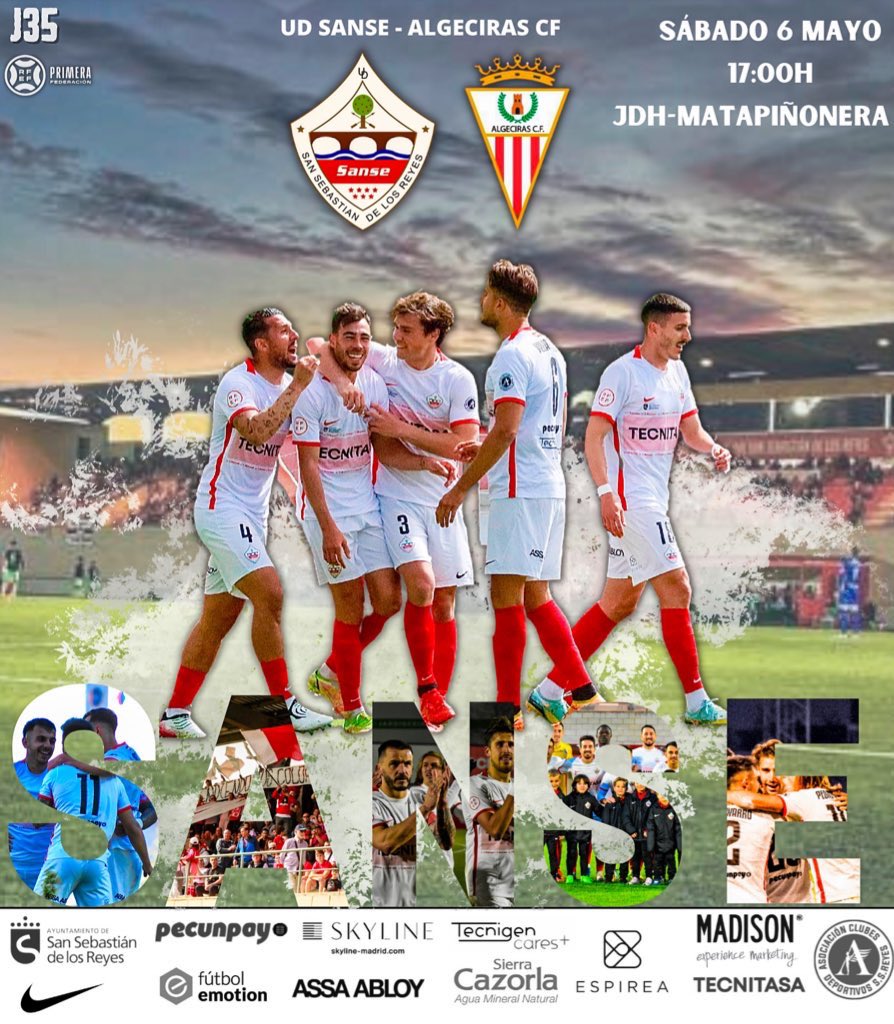 🚨𝗝𝗢𝗥𝗡𝗔𝗗𝗔 3️⃣5️⃣| 𝗙𝗼𝗿𝘁í𝗻 𝗝𝗗𝗛-𝗠𝗮𝘁𝗮𝗽𝗶ñ𝗼𝗻𝗲𝗿𝗮🏰

🆚 <a href="/AlgecirasCF/">Algeciras CF</a> 
📅 Sábado 6 de mayo
⏰ 17:00h
🏟 JDH-Matapiñonera 

📺 <a href="/insportstv_esp/">inSports TV España</a> 

#ohmisanse🇵🇱 
#UDSanseAlgeciras