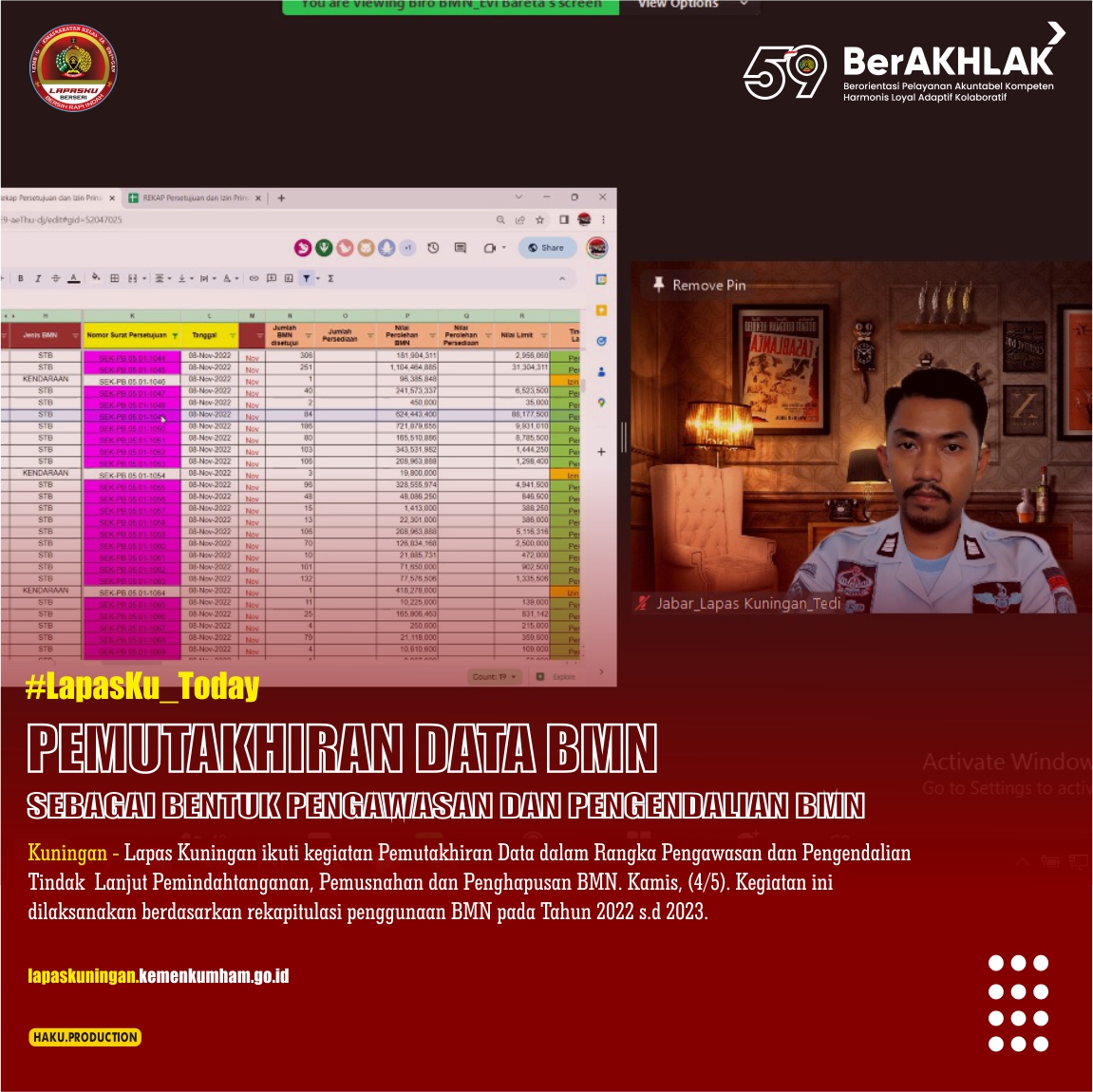 Lapas Kuningan Ikuti Pemutakhiran Data BMN Biro Pengelolaan Setjen.

Kemenkumham Jabar 
R. Andika Dwi Prasetya 
#KemenkumhamJabar 
#RAndikaDwiPrasetya