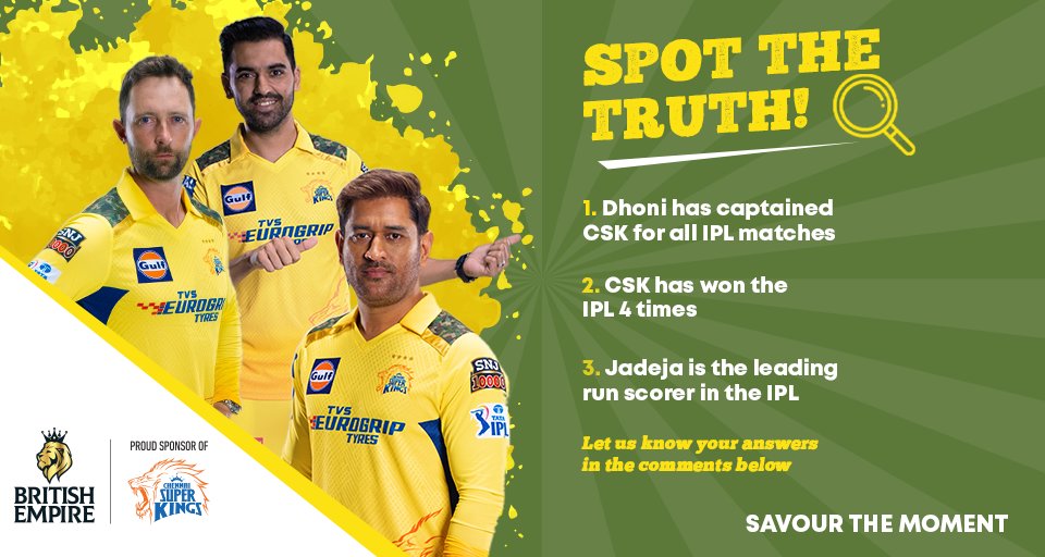 Which one do you think it is?✨ Let us know in the comments below

#BritishEmpire #savourthemoment #csk #chennaisuperkings #whistlepodu #yellove #ipl2023 #cricket #indianpremierleague #tataipl #tataipl2023 #matchday #victory #cricket #cricketfans