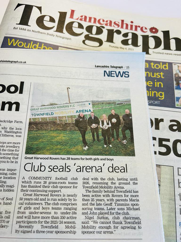 ‘Club seals ‘arena’ deal’ 

Great to see <a href="/TownfieldCare/">TownfieldCare</a> Mobility’s sponsorship of the newly named ‘Townfield Mobility Arena’ at Great Harwood Rovers featuring in today’s <a href="/lancstelegraph/">Lancashire Telegraph</a> 👏

Learn more 👇

lancashiretelegraph.co.uk/news/23489670.…
