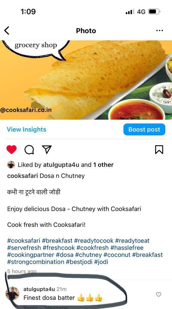 CookSafari's tweet photo. Sharing customer experience in Cooksafari Dosa Batter
We serve fresh, commitment to freshness
#cooksafari #servefresh #batter #customerexperience #readytocook #readytoeat #cookfresh #foodie #hasslefree #cookingpartner https://t.co/Oi1MiQhQOi