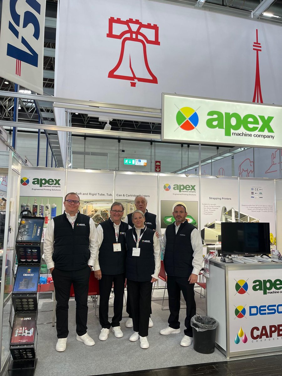 ApexMachineCo's tweet photo. #Interpack2023 is officially underway! Be sure to see our latest advancements in #printing, #decorating, and #automation for the #packaging industry in our booth located in Hall 15 - C38-9. https://t.co/ZQ4QL9cBCQ