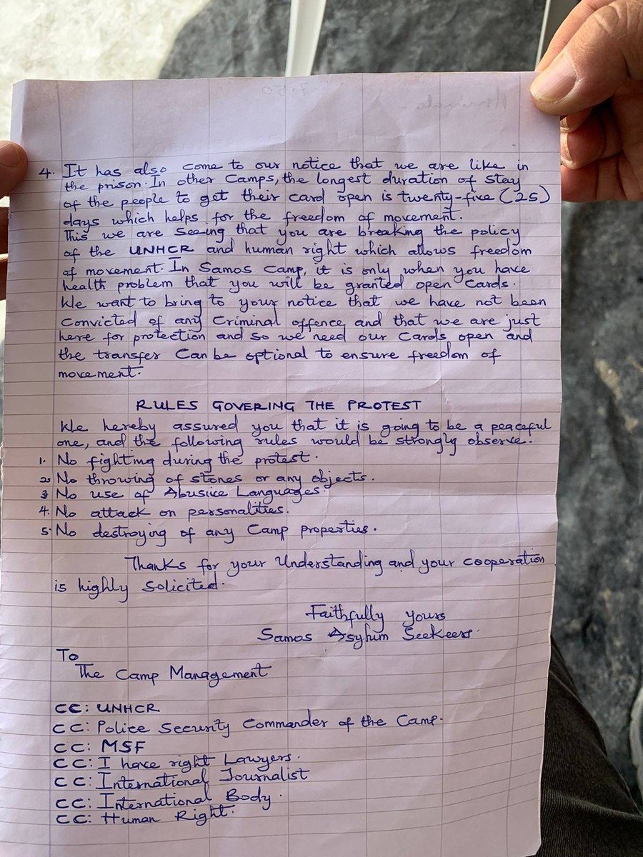 Letter from 'the Concerned Asylum Seekers of the Samos Camp' highlights: ⌛️Delay in asylum decisions (especially for persons from West African countries) ⚠️ Terrible quality of food ⛔️ Unlawful and systematic detention of asylum seekers in the prison-like CCAC ⬇️ Read more ⬇️