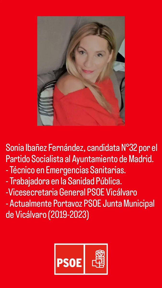 LookVica's tweet photo. Sonia Ibañez Fernández, candidata N°32 por el Partido Socialista al Ayuntamiento de Madrid.

@PSOEVicalvaro @todoVicalvaro https://t.co/8la6YmhYaq