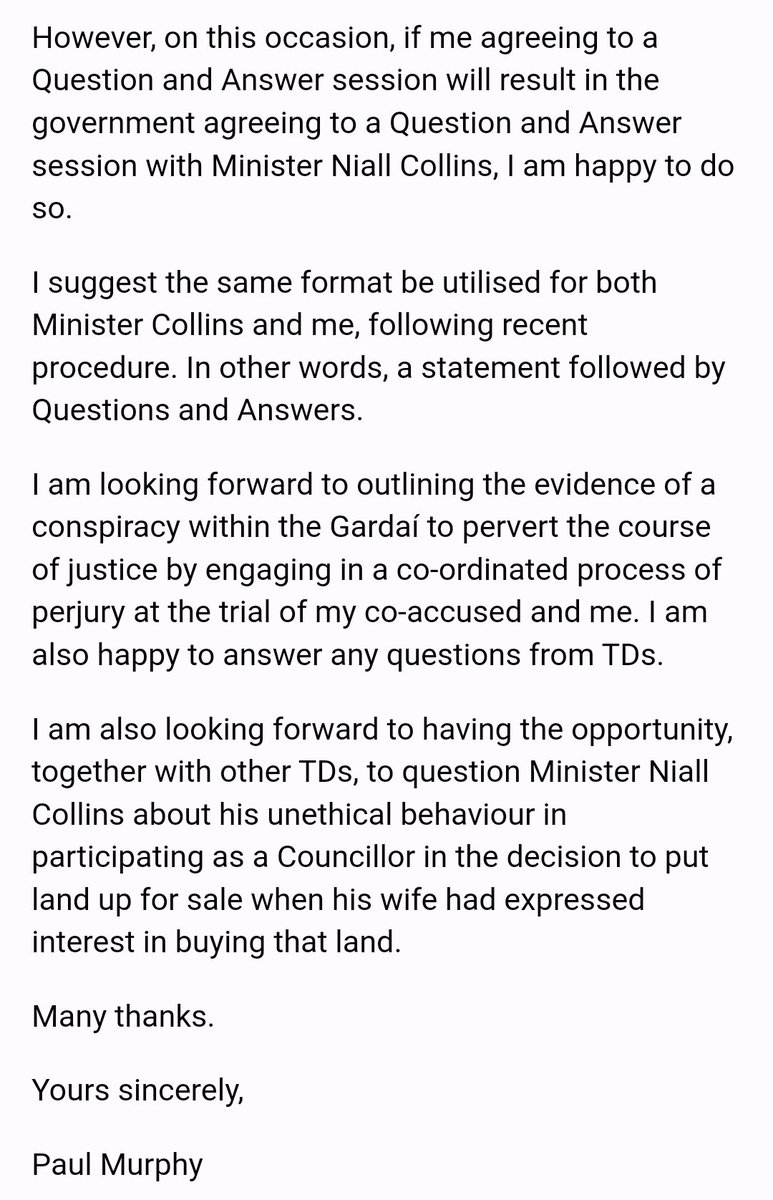 Yesterday in response to request for Q&amp;A session with Niall Collins, Taoiseach asked why I hadn't come before Dáil to answer questions about Jobstown.

I have written to Ceann Comhairle and Business Committee to say I'm happy to do just that if it means we get Q&amp;A with Collins.