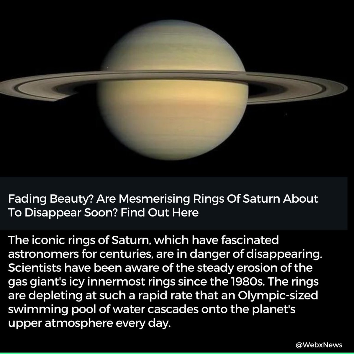 WebxNews's tweet image. The iconic rings of Saturn, which have fascinated...
#fading #fadingaway #fadinglight #fadingbeauty #fadingwest #fadingtan #fadingsummer #fadingmemories #fadinglights #webxnews #new