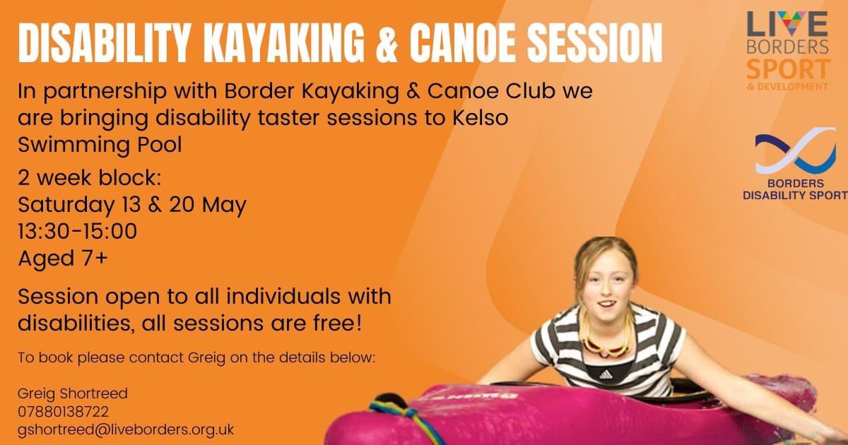 BordersDisSport's tweet photo. Ever wanted to try something new? What about giving Kayaking &amp; Canoeing a go!
In partnership with Border Kayak &amp; Canoe Club we have a unique opportunity to give 6 participants a go each week in various kayaks &amp; canoes. https://t.co/WV9QddK8mE