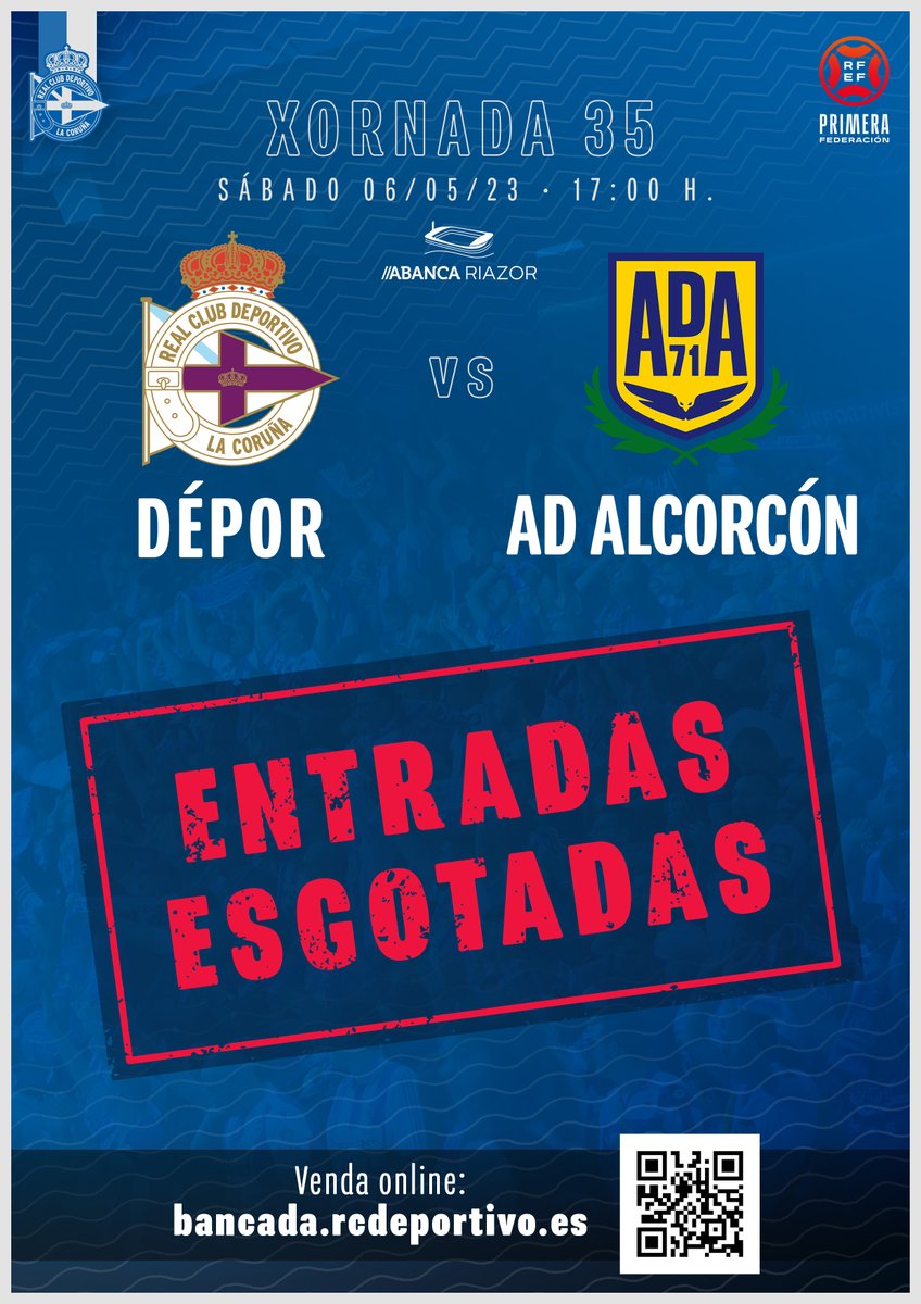 RCDeportivo's tweet photo. 🚨 #ANOSAFORZA | ENTRADAS ESGOTADAS para o #DéporAlcorcón https://t.co/nxtfCADlFy https://t.co/LWD81FBjde