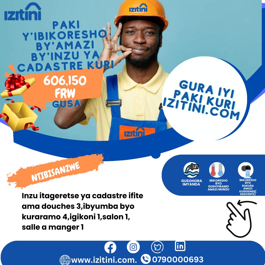 Izitini_com's tweet photo. 🚨Icyambere ni amakuru😃!
Wari uziko ushobora gutumiza ipaki y'ibikoresho by'amazi by'inzu ya CADASTRE by'umwimerere🥇 ku giciro KIDASANZWE.AKARUSHO!Wanabikora utavuye aho uri usuye urubuga rwacu https://t.co/8jVAcnX5PN 
HAMAGARA 0790000693

#Rwot #plumbing #Kigali #Construction https://t.co/wblaAFhT0h
