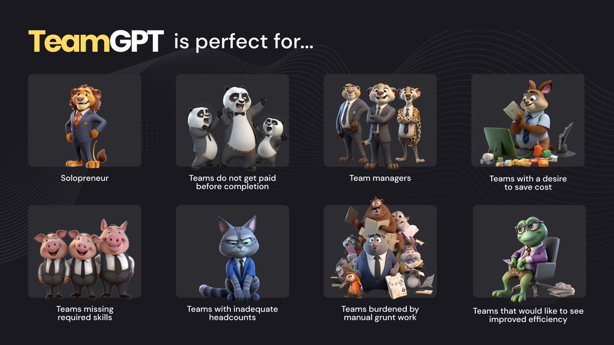 TeamGPTOfficial's tweet image. Unlock your team&apos;s potential with #TeamGPT!   

Ideal for solopreneurs, cost-conscious managers, skill gaps, improving efficiency &amp;amp; tackling manual tasks💼   

Transform your workflow &amp;amp; boost productivity seamlessly with us!🚀

#AI #AIworkspace #AITools