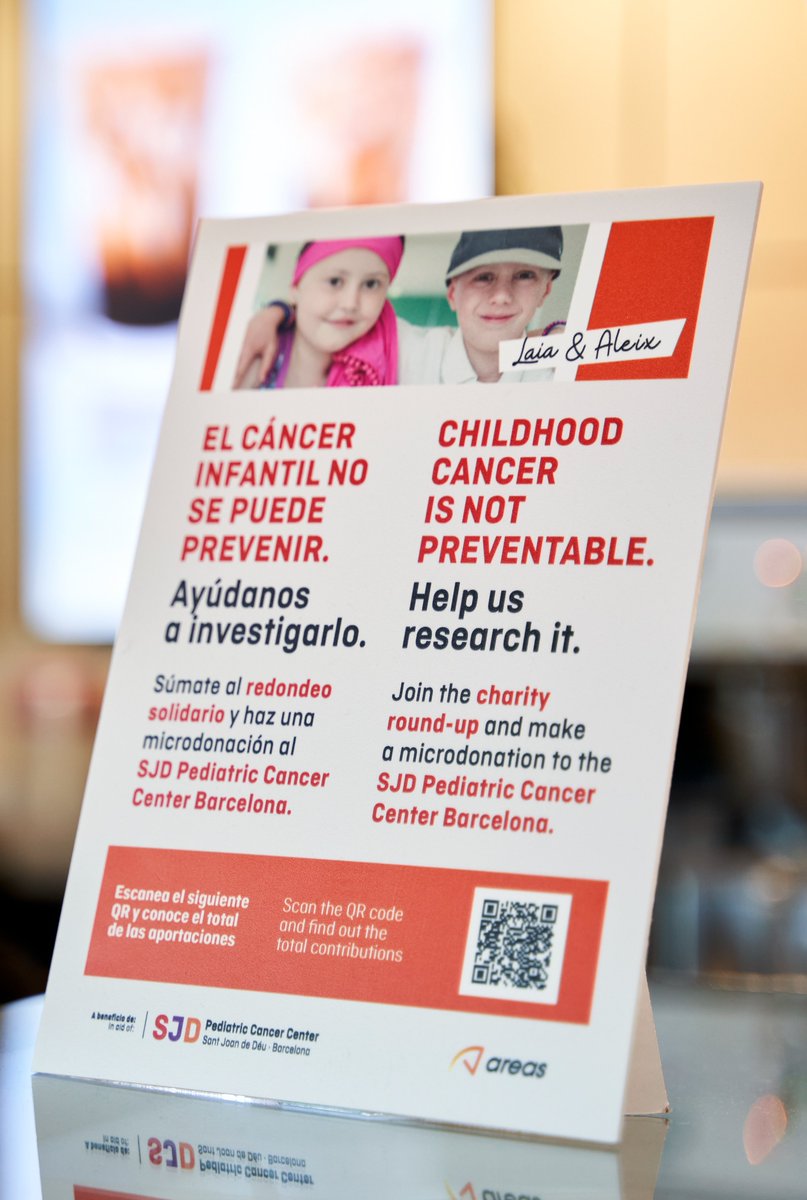 Areas_ES's tweet photo. ¡Ya hemos iniciado nuestra campaña solidaria en @Areas_es! Redondea tu compra en más de 300 establecimientos en España y dona los céntimos restantes a través de @Worldcoo para apoyar la investigación del cáncer infantil en el @SJDbarcelona_ca.

¡Pequeñas acciones marcan grandes diferencias! 🫂🙌
@sjdgranscauses