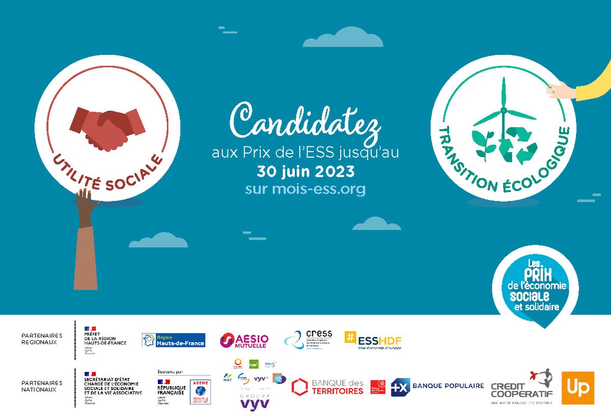 CressHdf's tweet photo. #Coopératives, #mutuelles, #fondations, #associations et #sociétés commerciales de l'#ESS peuvent candidater aux Prix de l'ESS 2023 〰️https://t.co/YnxM43bkvt
Vous portez un projet d’utilité sociale ou de transition écologique ? 🏆
#ESS #PrixESS22 @CressHdf @AesioMutuelle https://t.co/4wEPgSRld0