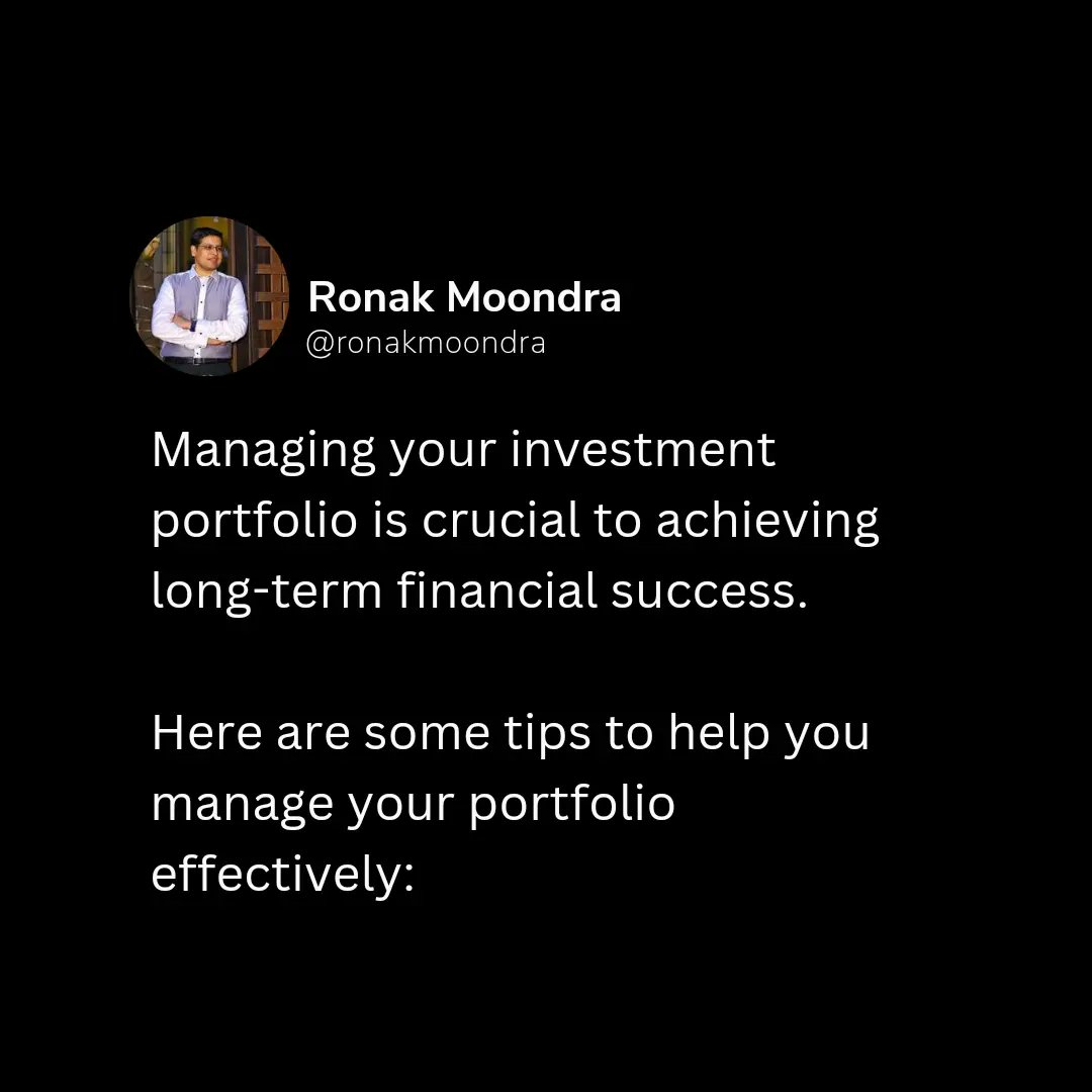RonakMoondra's tweet photo. Managing your investment portfolio is essential to long-term success.

Learn how to do it like a pro.

#InvestmentPortfolio #PortfolioManagement #Investing #ronakmoondratweets #ronakmoondra https://t.co/xVzmXzYQBR