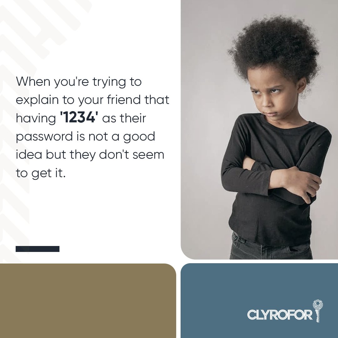 ClyroforSA's tweet photo. It's the same thing as leaving your front door unlocked and inviting burglars in for tea. Next time you're trying to convince someone to upgrade their password, show them this example and hope it does the trick 😁 

Visit https://t.co/M4ISY0KtsZ 

#Clyrofor https://t.co/MovZucd5tO