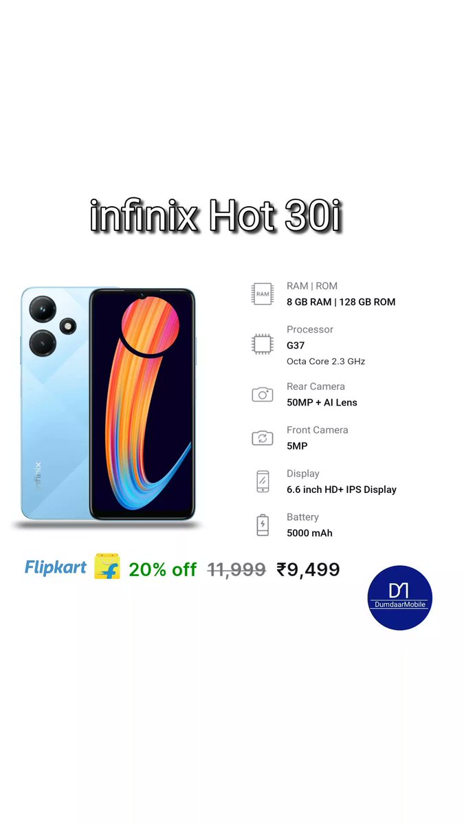 DumdaarMobile's tweet image. infinix Hot 30i 

#infinixzeroxpro #infinixhot12 #infinixnote5 #infinixhot30i #infinixnote8 #infinixhot11s #infinixzero8 #infinixhot9 #infinixnote10pro #infinixnote10 #infinixs4 #infinixhot9play #infinixindia #infinixmobile #infinixzero8 #infinixhot10 @dumdaar_mobile