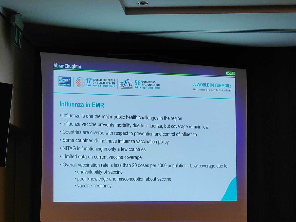 Eastern Mediterranean Region #EMR has one of the lowest rates of #influenza #vaccine uptake globally. A promising roadmap is presented by <a href="/doctorahmad75/">Abrar Ahmad Chughtai</a> for leverage uptake in the region. 
#WCPH2023