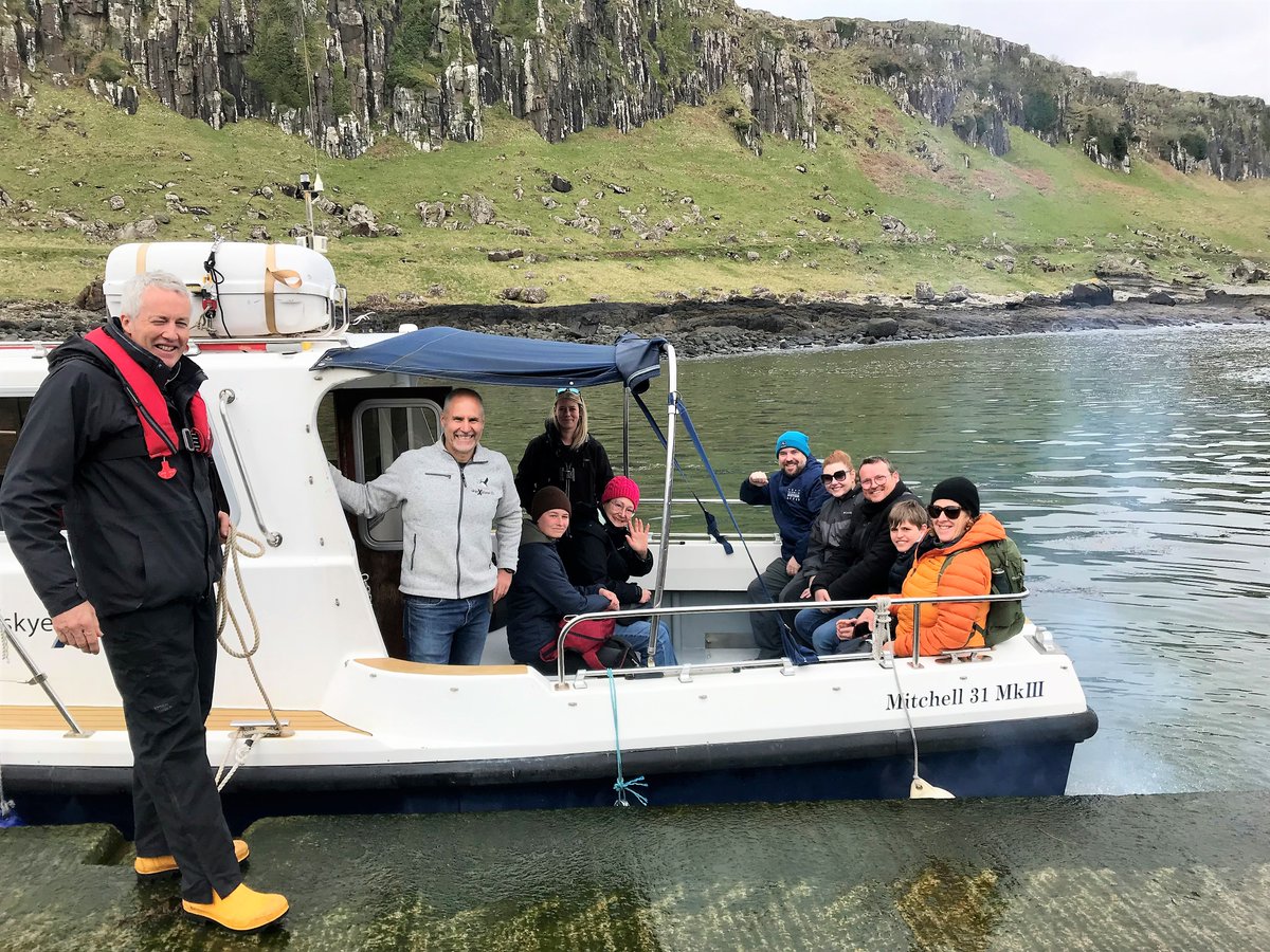 HRStaffin's tweet photo. Maiden voyage for #Staffin community-run boat trips, with  passengers from 🇦🇺🇫🇷🇺🇸 aboard. New venture will support plans to build new breakwater and upgrade slip at Staffin Harbour and on-shore boat facilities etc. https://t.co/9WMzAZWZQl  1 / 2 https://t.co/03oeoni92t