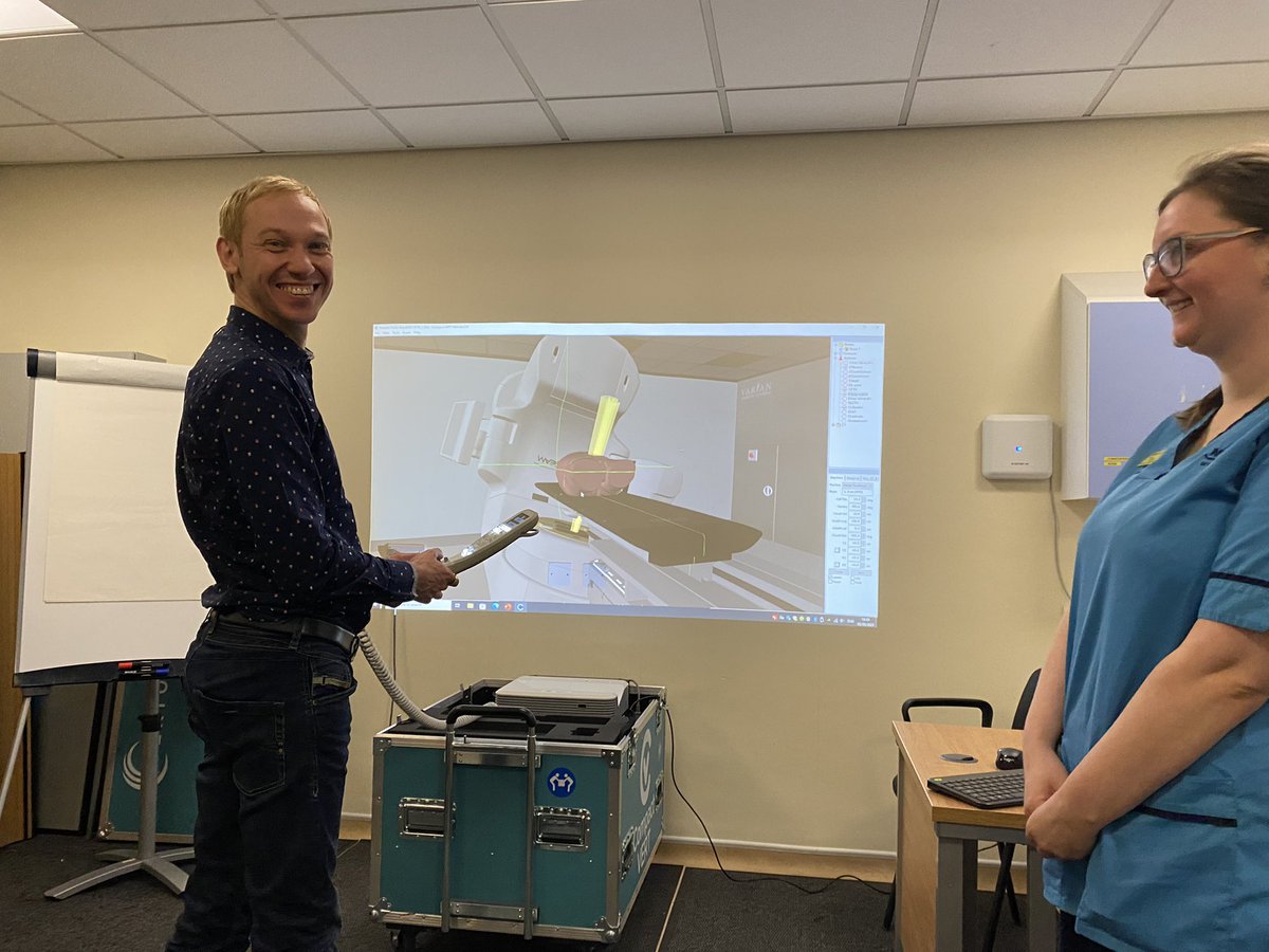 nic_ahp's tweet photo. Was lovely to have @peteahped in Tayside yesterday to experience the VERT system and consider all things simulation based learning with the @TAYRadiotherapy team. Amazing use with students, staff, international recruits, return to practice candidates and patients. @NESnmahp https://t.co/QrqYeQM91d