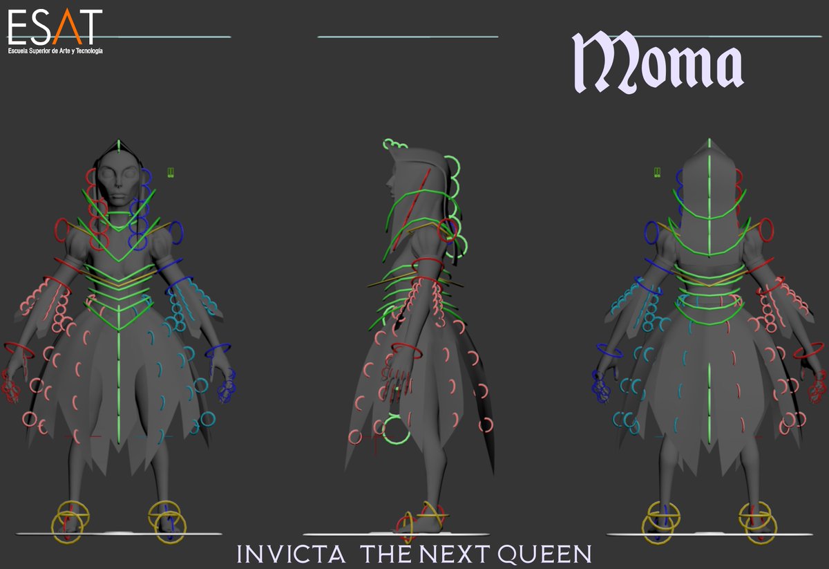 Continuing with the character creation process, this week we will show the rig🤩

Starting as usual with our main character, Moma👑done by <a href="/Pejuanso/">Juan Pereira</a> 

Powered by <a href="/ESAT_Valencia/">ESAT</a> 🎮

#art #3dart #3dmodeling #3Danimation #UE5 #indiedev #gamedev