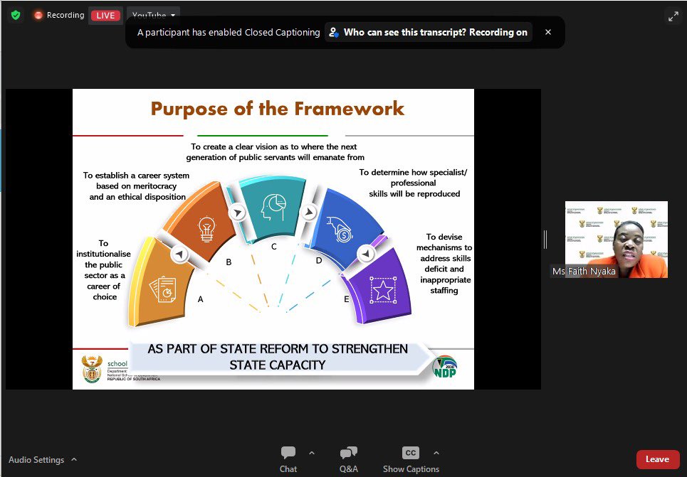 thensgZA's tweet image. Ms Nyaka, highlighted the problem, vision  and outcomes of the National Framework and that it is located within priority 1 of the Medium Term Strategic Framework 2019-2024. 
@TreasuryRSA @GovernmentZA  

#Professionalisation
#Nationalframework 
#LearnServeGrow