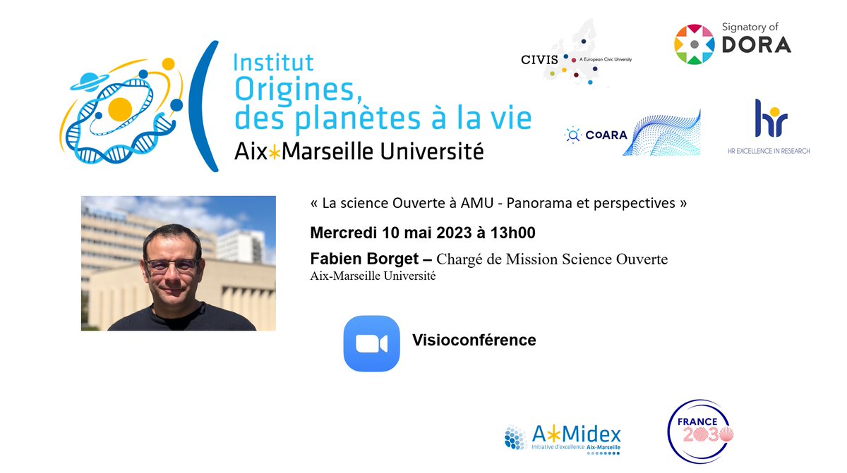Le prochain séminaire de l’Institut Origines sera proposé par Fabien Borget, mercredi 10 mai 2023 à 13h00 en visioconférence.
@univamu <a href="/civis_eu/">CIVIS - Europe's Civic University Alliance</a> <a href="/CNRS_dr12/">CNRS Provence et Corse</a> 
Demandez le lien vers la conférence par message privé ou en commentaire.