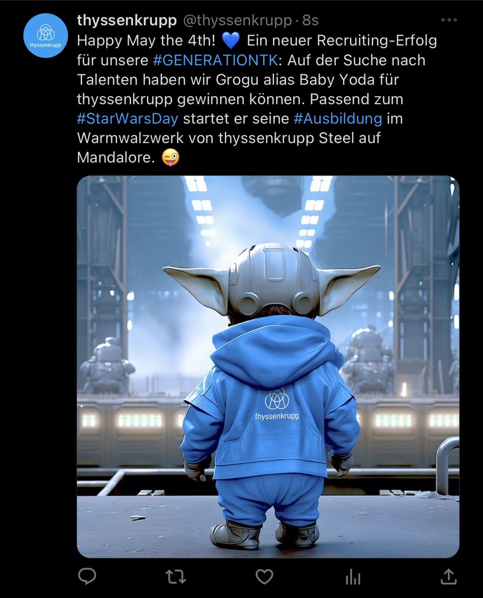 Schmidtlepp's tweet photo. lol, @thyssenkrupp hat wahrscheinlich ein Schweinegeld für dieses Sharepic ausgegeben und keiner der Klaus-Dieters, die es abgesegnet haben hat bemerkt, dass die Ohren falschrum dran sind. Mit mir als CEO wäre das nicht passiert. https://t.co/aUOd3CavJF