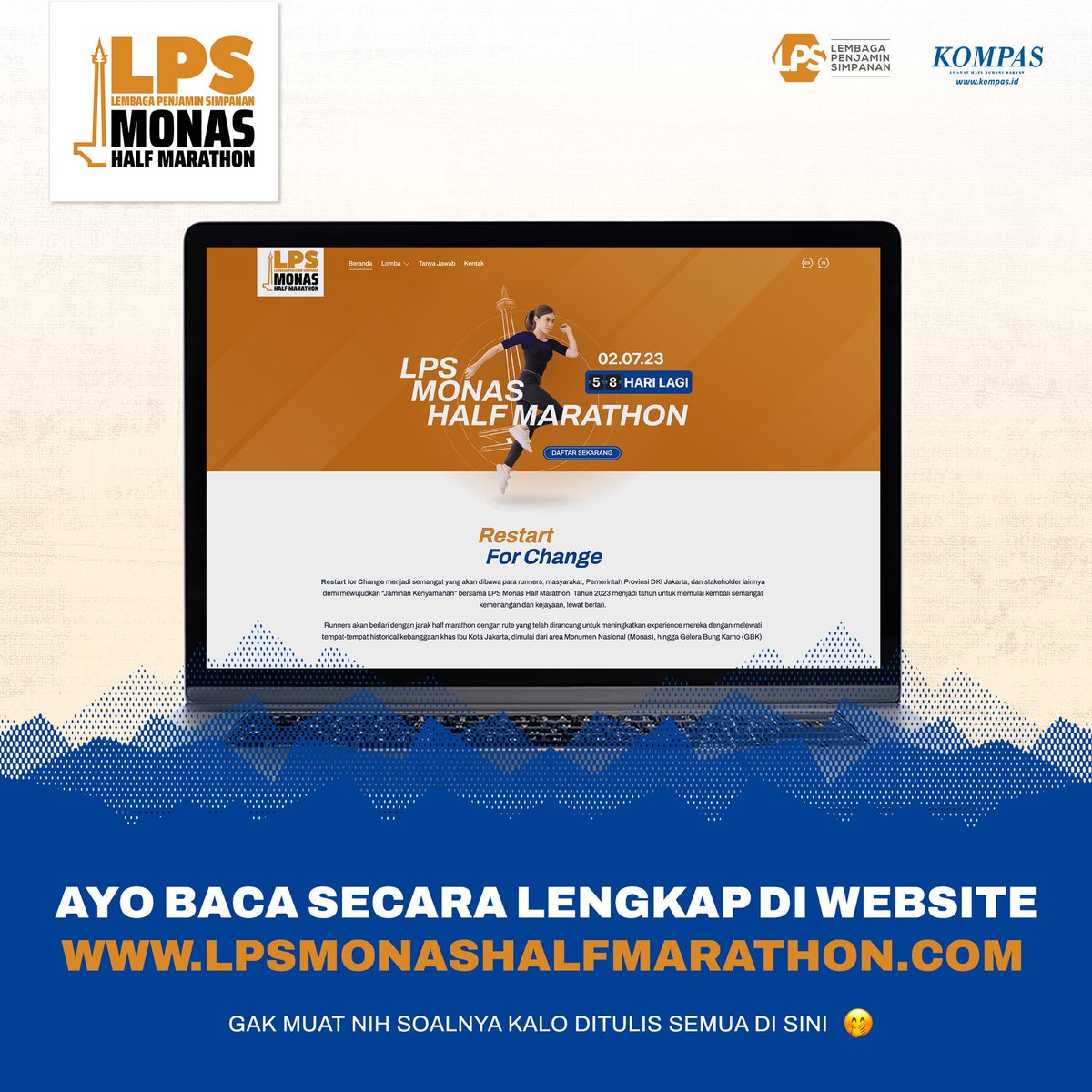 monashalfmrthn's tweet photo. Jam 4 sore ini kalian udah bisa daftar untuk ikut lari di LPS Monas Half Marathon! Jangan lupa baca rules and regulations lengkap di website kita ya. See you on the race day!!!

Powered by @lps_idic
Managed by @hariankompas

#MonasHalfMarathon #RestartForChange #LPSIndonesia https://t.co/H1MvbutUm1