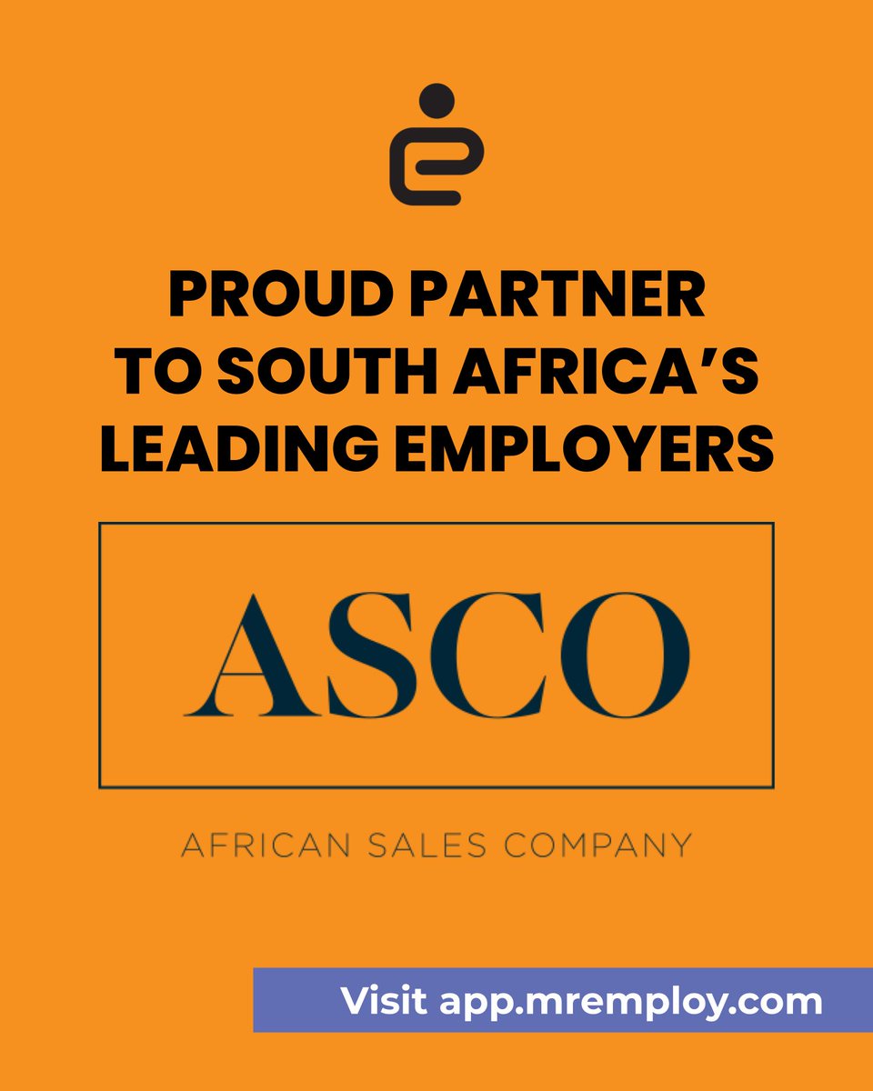mremploy's tweet image. At Mr Employ, we're proud to partner with some of SA's leading employers! Today, we're shining a spotlight on African Sales Company, ASCO - a dynamic and innovative organisation that's changing the game in their industry. Head to app.mremploy.com to find your dream job :)