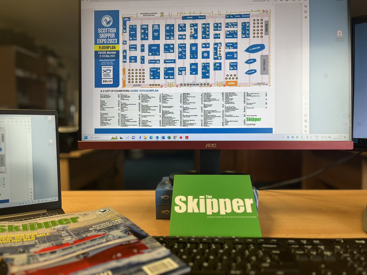 SkipperExpo's tweet photo. 8 days to go - Scottish Skipper Expo. Extra busy desk this morning putting the finishing touches to the show layout. 
Visitor Reg open 🖥️
https://t.co/RlNxeLh2aQ
Friday 12th May 10 - 5 
&amp; Saturday 13th 10 - 4 
Venue @PandJLive AB219FX
Show Sponsored by @sff_uk https://t.co/3WNip7mwCo