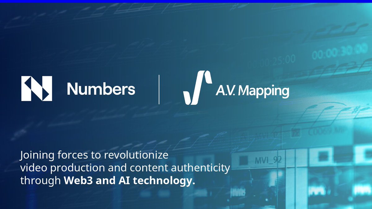numbersprotocol's tweet photo. 📢New Ecosystem #Partnership: Numbers x @avmapping 

By integrating our technology into A.V. Mapping's platform, content #creators can register their work and prove its #authenticity , allowing them to #monetize their content more easily and effectively.🎶🎬

Plus, with A.V. Mapping's #AI technology, creators can generate high-quality content more efficiently and #license musicians' music and #authentic sound effects.

This partnership demonstrates how we can support the creative community, while also ensuring that their work is protected and monetized in a #transparent and #secure manner. 🙌

#Digital #Web3 #Music #Video

👉https://t.co/cE4222Nlnh