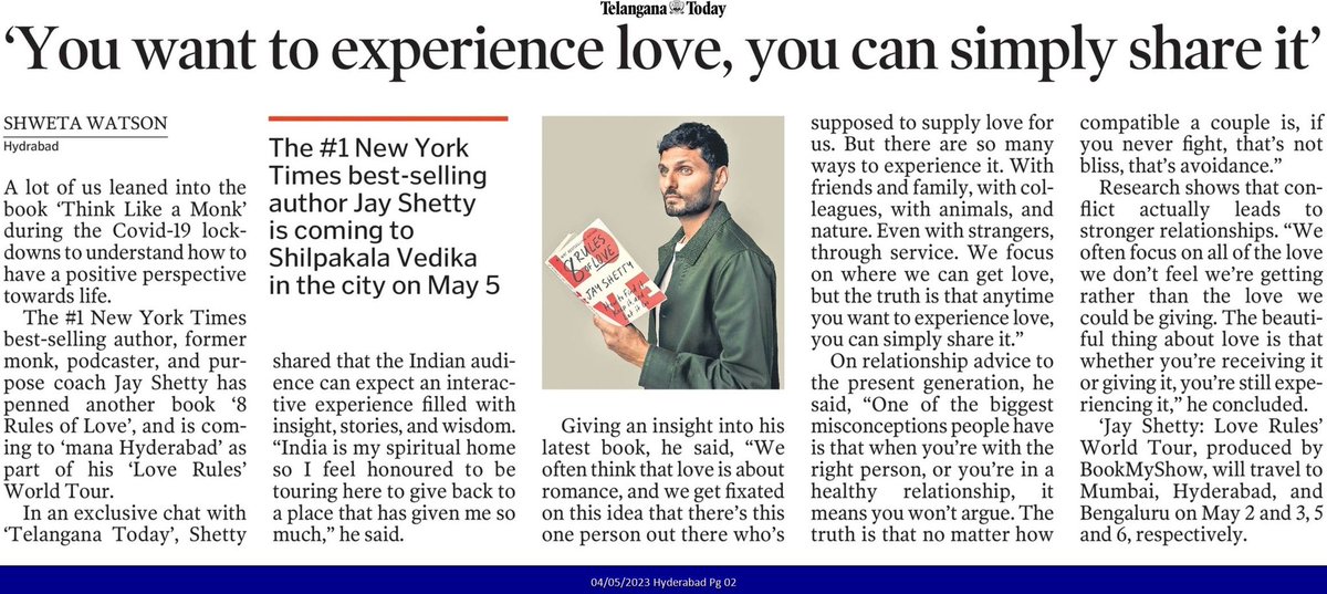 My interview with @jayshetty is out now on @TelanganaToday Let me know what you guys think! telanganatoday.com/jay-shetty-ins… #Telangananews #jayshetty #Hyderabad #journalist #Hyderabad