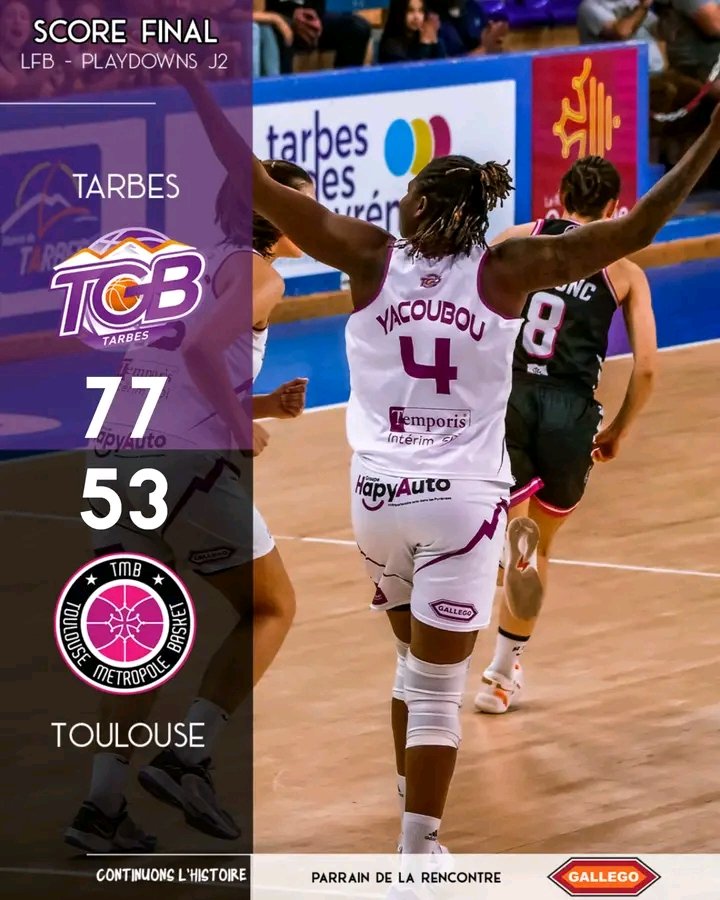 #Perfomance
@shaqoubou meilleure marqueuse face à Toulouse ce mercredi avec un double double 23 pts, 11 rebonds et Évaluation 21 💪🏽🔥

Les Violettes se sont imposées à domicile 77-53 et assurent leur maintien en LFB française.
#ROD @basketlfb @BeninBasket