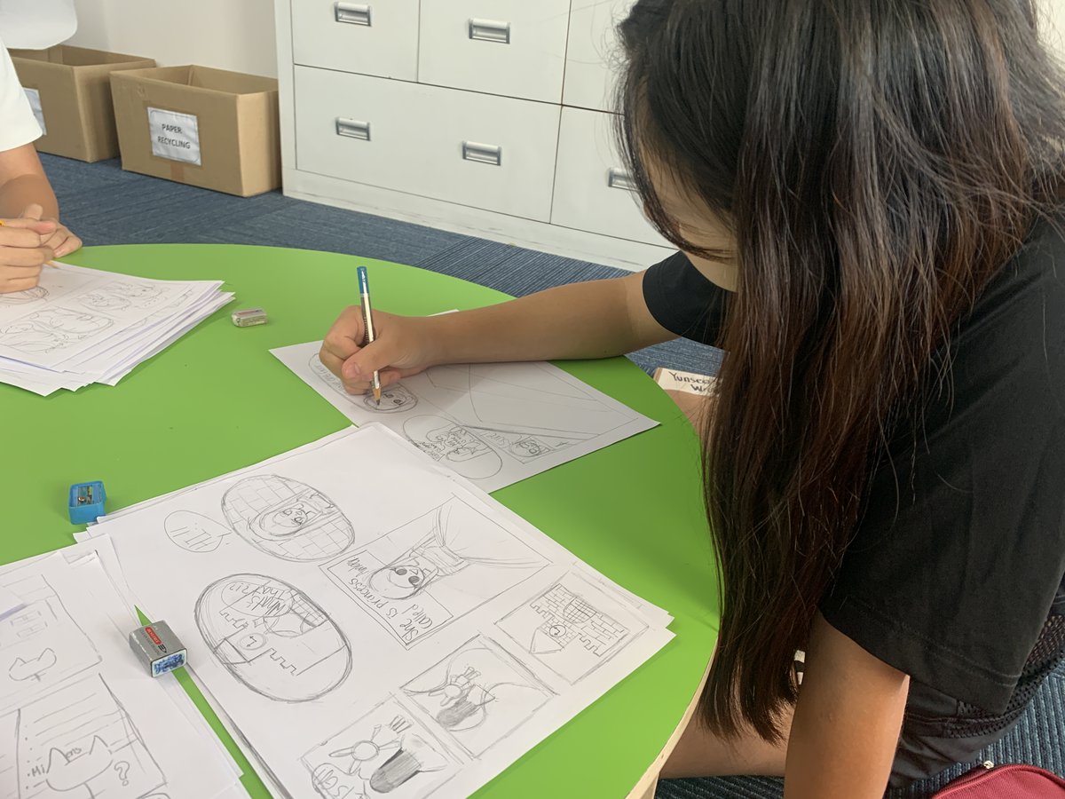 AISCElementary's tweet photo. #AISCGrade5 students are loving the new graphic stories unit in writer's workshop. We certainly have talented illustrators and storytellers across the grade. #AISCElementary #AISCLiteracy https://t.co/tjBiyCQrvi