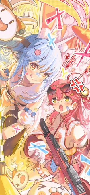 ぺこぺこぺこぺこみこみこみこみこ×3 #miko_Art #ぺこらーと