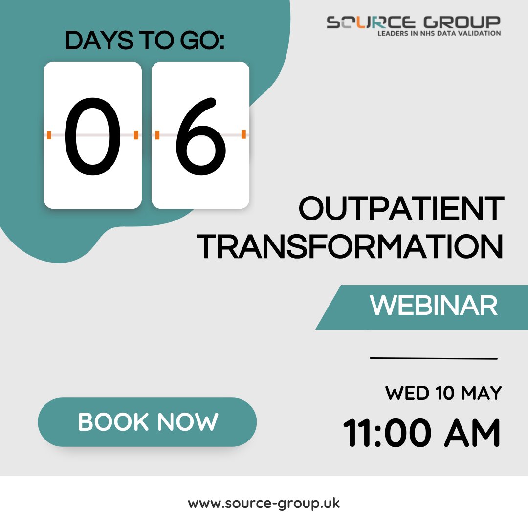Only 6 days to go and 400+ NHS staff booked on! 

Book your place today! Click here: source-group.uk/event-details-…

#OutpatientTransformation #HealthcareWebinar #BookYourPlace #SourceGroupExpertise #nhs #nhswebinar #webinar