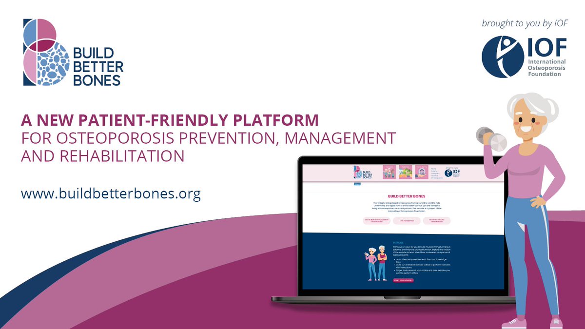 iofbonehealth's tweet photo. Today, IOF has announced the launch of the #BuildBetterBones platform, an important new resource for people with #osteoporosis and their caregivers. Provides easy-to-follow info &amp; guidance on targeted exercise, falls prevention and nutrition. 
https://t.co/aE3D3PNOMc https://t.co/3QmgUCNgG2
