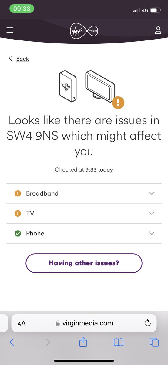misstcrosby's tweet photo. @virginmedia Still going @virginmedia please can you advise me how you’ll compensate us for this ongoing issue in our area? My flatmate and I are having to travel into our offices, so I would expect compensation for our travel at least. https://t.co/Yqdo3a3xrG