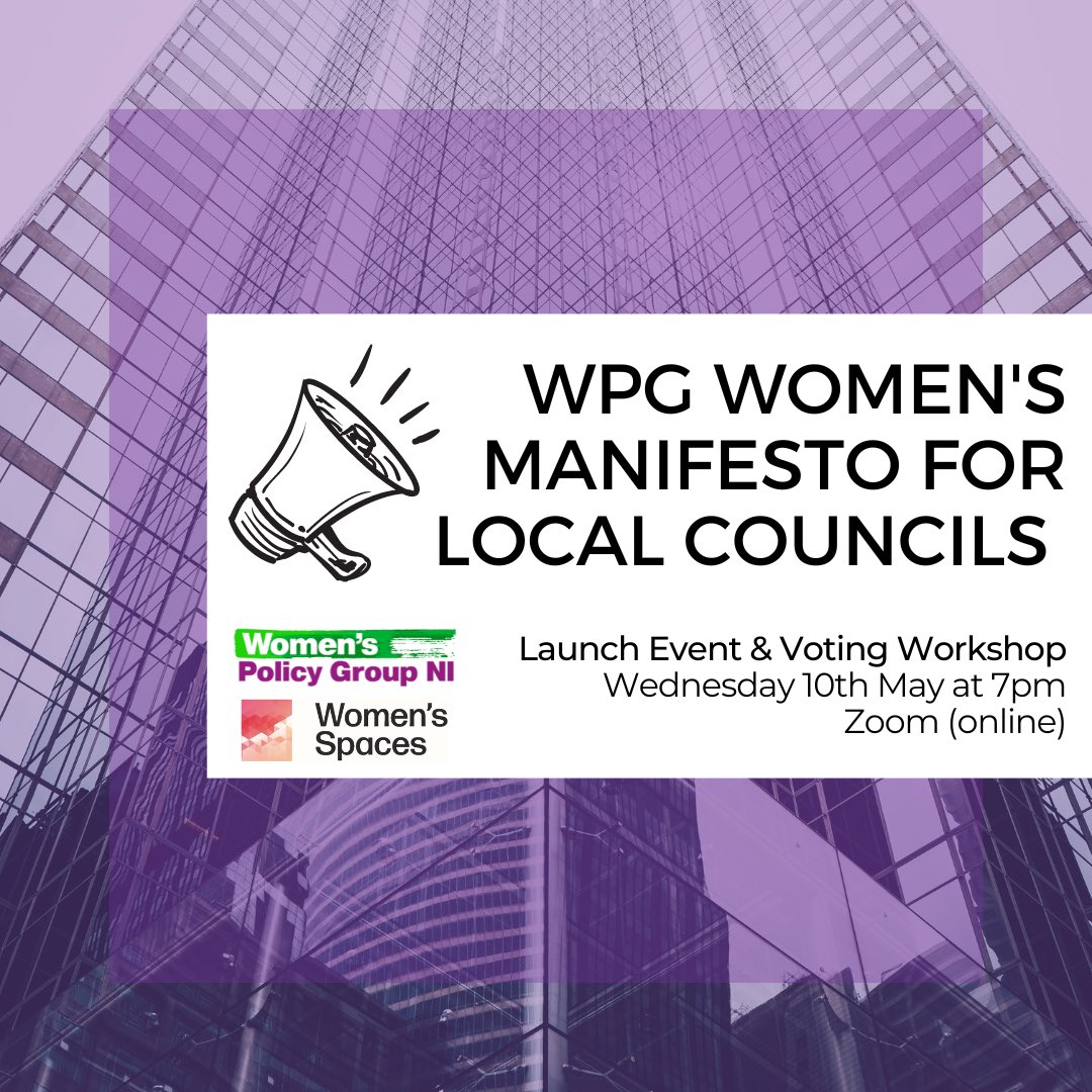 The Women’s Spaces team with @wslobbyist will be hosting an online launch of the Women’s Policy Group Manifesto for local councils Women’s Spaces will also be presenting a workshop on voting and local council electoral systems. All welcome. 
Please register link below 1/2