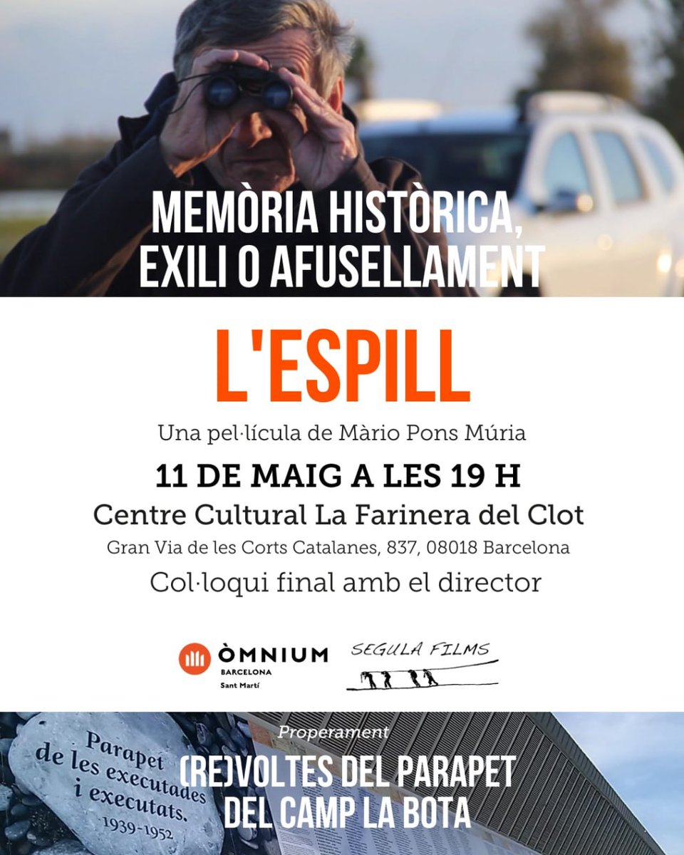En una setmana "l'Espill" torna a Barcelona <a href="/omnium/">Òmnium Cultural</a> <a href="/OmniumSantMarti/">Òmnium Sant Martí</a> Moltes gràcies per fer visible lo cinema indie ebrenc <a href="/conradmeseguer/">conrad.meseguer</a> <a href="/OmniumSSG/">Òmnium Sarrià-Sant Gervasi</a> <a href="/omniumsants/">Òmnium SantsMontjuïc</a> <a href="/OmniumCatNord/">Òmnium Catalunya Nord</a> <a href="/OmniumEixample/">Òmnium Eixample</a> <a href="/omniumgracia/">Òmnium Gràcia</a> @omniumbdn <a href="/OmniumSabadell/">Òmnium Sabadell</a> <a href="/OmniumEbre/">Òmnium Terres de l'Ebre</a> <a href="/PDE/">Defensa de l'Ebre</a> <a href="/DiasporaEbrenca/">DiàsporaEbrenca</a> <a href="/catmemoria/">Memorial Democràtic</a>