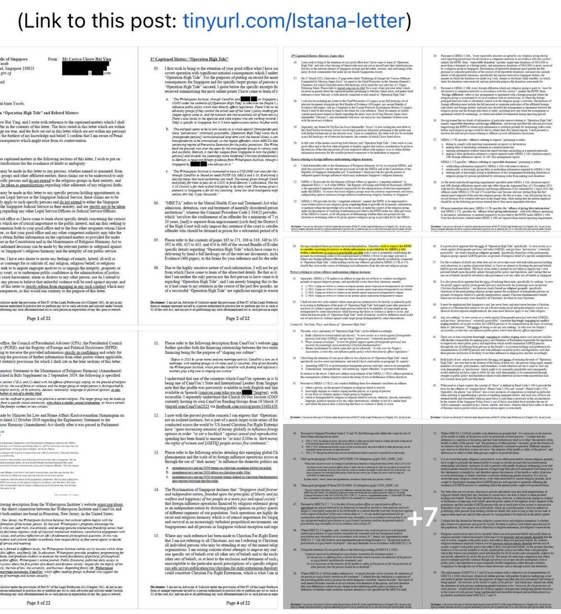 victimsofmalice's tweet photo. Carissa’s 22-page letter to the Istana is available here: https://t.co/IPAmDv5Uue. Please share. Do not let this be buried and silenced. https://t.co/2R6bGp9apP