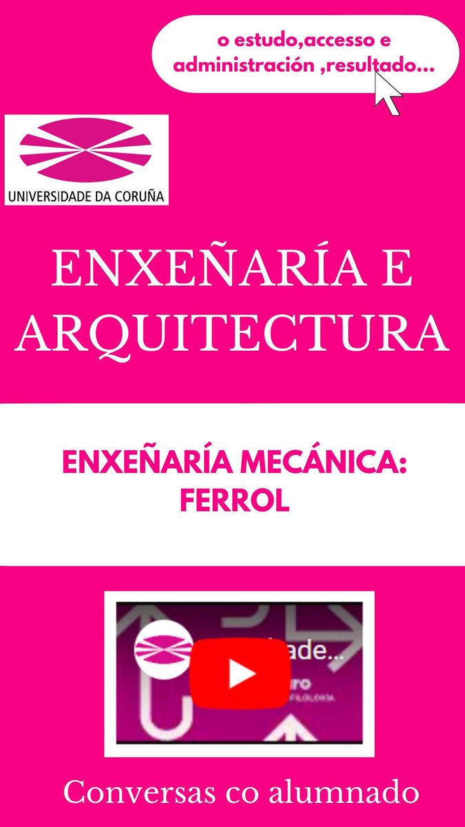 Rama de Enxeñaría e Arquitectura: Enxeñaría Mecánica no Campus de Ferrol.
Acceso ás portas abertas virtuais mediante a seguinte ligazón: udc.gal/gl/futuros_est…